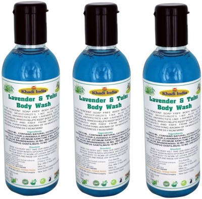 Shresth Khadi Lavender & Tulsi Body Wash, Shower Gel Antiseptic & Anti Becterial Pack of 3(3 x 210 ml)