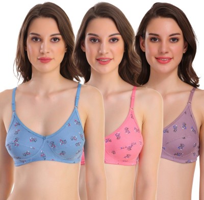 pooja ragenee Pure Cotton Printed Bra Women Full Coverage Non Padded Bra(Multicolor)