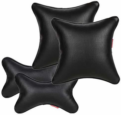 AUTOFIT Black Leather Car Pillow Cushion for Universal For Car(Square, Rectangular, Pack of 4)