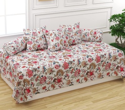 Trance Home Linen Cotton Floral Diwan Set(Red, White)