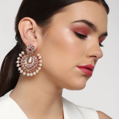 Estele Rose Gold Collection Pearl Brass Chandbali Earring