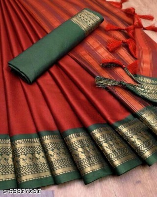 WEYLIN Self Design, Printed, Striped, Embroidered, Woven, Floral Print Bollywood Cotton Silk Saree(Red)