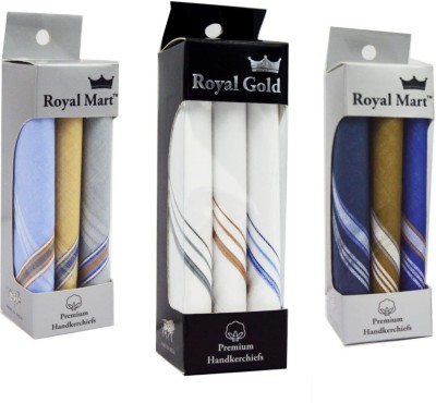 royal mart 09 Pieces White, Light & Dark Colour 15 Inch Complete Face Cover Handkerchief Men's Cotton Striped | Comfortable and Convenient for Long Hours | Multi Colour| [