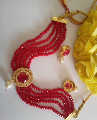 LAXMI SELLS Brass Brass Red, Gold, White Jewellery Set(Pack of 1)