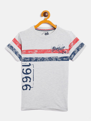DUKE Boys Printed Cotton Blend Slim T Shirt(Grey, Pack of 1)