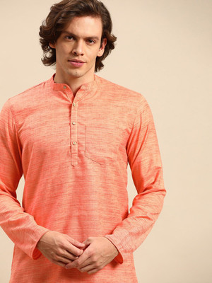 ANOUK Men Woven Design Straight Kurta(Pink)
