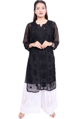 ADR International Women Embroidered Straight Kurta(Black)