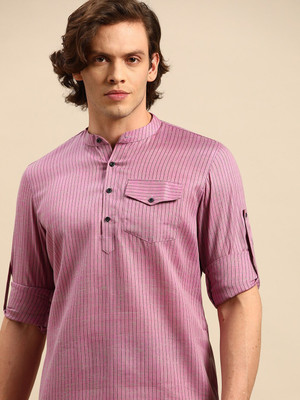 ANOUK Men Woven Design Straight Kurta(Purple)
