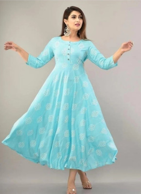 SARLA FASHION Women Embroidered Anarkali Kurta(Light Blue)