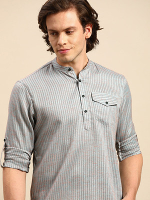 ANOUK Men Woven Design Straight Kurta(Blue)