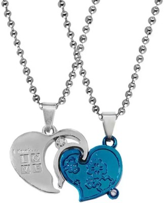 NICELIFE COLLECTIONS Heart And Arrow Engraved Heart Dual Locket Pendant set For Couples Sterling Silver Stainless Steel Locket Set