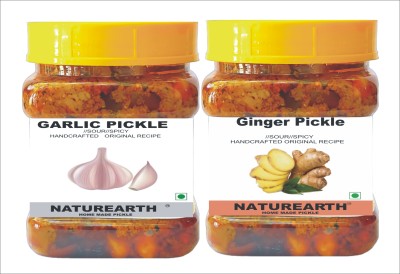NaturEarth Garlic Pickle & Ginger Pickle (400G) Maa Ke Hath Ka Mother Made Homemade Garlic Pickle(2 x 200 g)