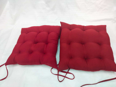 Pisaganj Polyester Fibre Solid Chair Pad Pack of 2(Red)