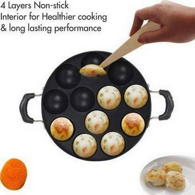 HM EVOTEK 12-Cavity Appam Pongal Gabgotta Paniram Panikarnikka Pancake Modual H-190 Appachatty with Lid 0.125 L capacity 23 cm diameter(Aluminium, Non-stick)