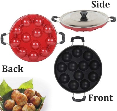 HM EVOTEK 12-Cavity Appam Pongal Gabgotta Paniram Panikarnikka Pancake Modual H-260 Appachatty with Lid 0.125 L capacity 23 cm diameter(Aluminium, Non-stick)