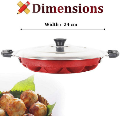 HM EVOTEK 12-Cavity Appam Pongal Gabgotta Paniram Panikarnikka Pancake Modual H-93 Appachatty with Lid 0.125 L capacity 23 cm diameter(Aluminium, Non-stick)