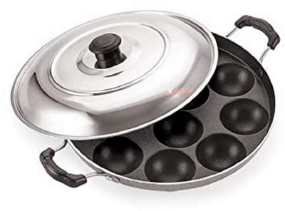 HM EVOTEK 12-Cavity Appam Pongal Gabgotta Paniram Panikarnikka Pancake Modual H-232 Appachatty with Lid 0.125 L capacity 23 cm diameter(Aluminium, Non-stick)