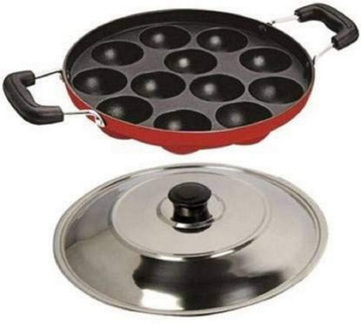 HM EVOTEK 12-Cavity Appam Pongal Gabgotta Paniram Panikarnikka Pancake Modual H-15 Appachatty with Lid 0.125 L capacity 23 cm diameter(Aluminium, Non-stick)