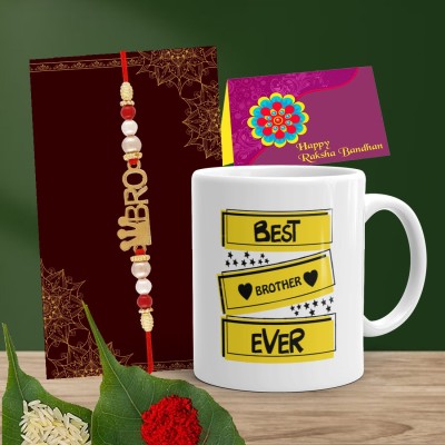 Tonkwalas Mug, Rakhi, Greeting Card, Chawal Roli Pack  Set(1 Printed Mug, 1 Rakhi, 1 Greeting Card, 1 Roli Chawal Pack)