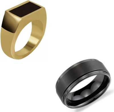 Bellina Fashion jewellery Stylish Dual Tone Ring With Black Ring Combo For Boys And Men Alloy Ring Set