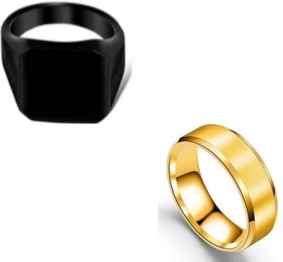 Bellina Alloy Black Big Finger Ring With Shiny Round Ring For Boys And Men Alloy Ring Set