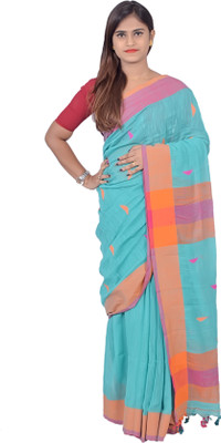 SAYAN CREATION Self Design Handloom Pure Cotton Saree(Light Blue)