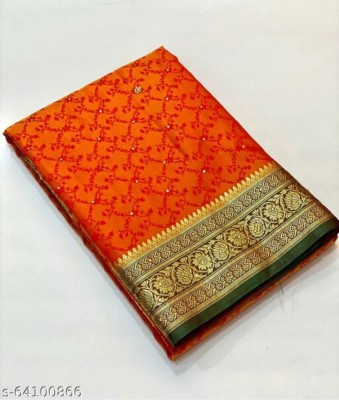 Banaras silk palace Embellished Banarasi Silk Blend Saree(Orange)