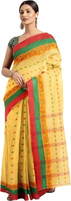 Kalakari India Self Design Jamdani Cotton Silk Saree(Yellow)