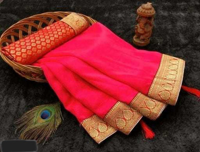 RK CORPORATION Self Design, Solid/Plain Gadwal Silk Blend Saree(Orange)
