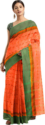 Kalakari India Woven Jamdani Cotton Silk Saree(Orange)