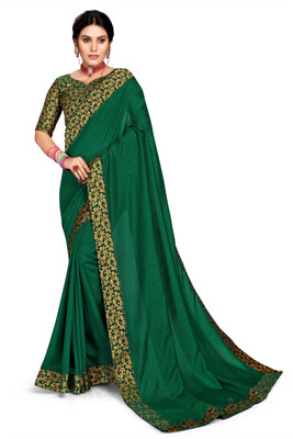 mahalaxmi fab Solid/Plain Bollywood Georgette, Chiffon Saree(Green)