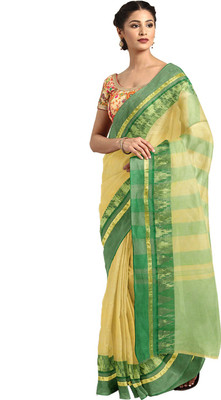 Kalakari India Woven Jamdani Cotton Silk Saree(Green)