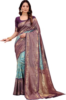 YUG ART Woven Banarasi Jacquard Saree(Light Green)