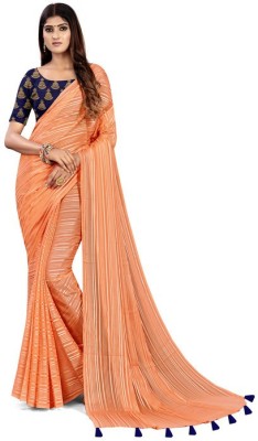 Aastha Sarees Solid/Plain Daily Wear Chiffon Saree(Orange)