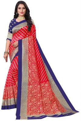 Kanooda Prints Printed Mysore Art Silk Saree(Red)