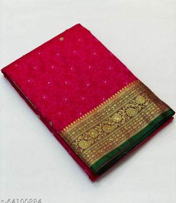 Banaras silk palace Embellished Banarasi Silk Blend Saree(Pink)