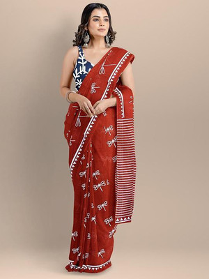 Pinkcity Trade World Printed, Color Block, Blocked Printed Daily Wear Pure Cotton Saree(Maroon)