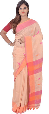 SAYAN CREATION Self Design Handloom Pure Cotton Saree(Brown)