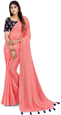 Aastha Sarees Solid/Plain Daily Wear Chiffon Saree(Orange)