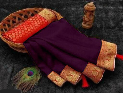 NG CREATION Self Design Bollywood Silk Blend Saree(Purple)