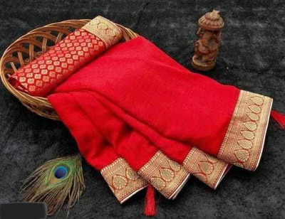 NG CREATION Self Design Bollywood Silk Blend Saree(Red)