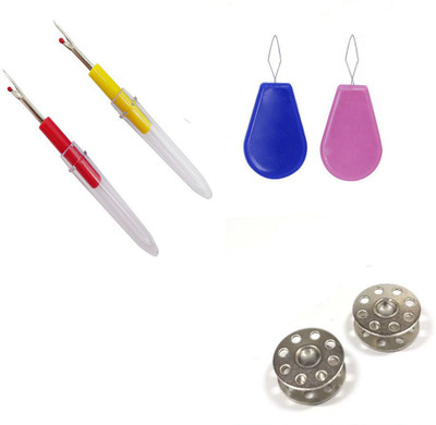 Crafts Haveli 3 Items Combo : 2 Seam Ripper, 2 Bobbin, 2 Needle Threader Sewing Kit