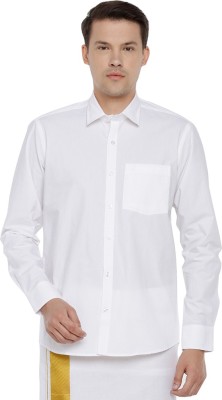 Uathayam Men Solid Formal White Shirt