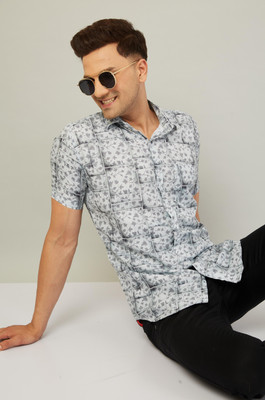 Le Mec Men Printed Casual Grey Shirt
