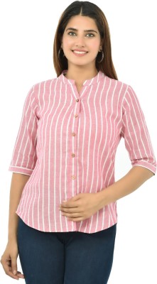 FABISHO Women Striped Casual Pink Shirt