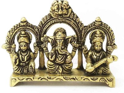 Om Pooja Shop Laxmi Ganesh Saraswati Desktop Brass Idol Decorative Showpiece  -  7.62 cm(Brass, Gold)