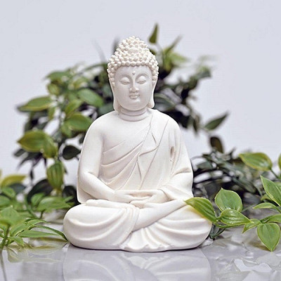 PANCIKAA Handcrafted Meditating Buddha Statue for Home Decor|Dhyan Buddha Decorative Showpiece  -  14 cm(Polyresin, White)