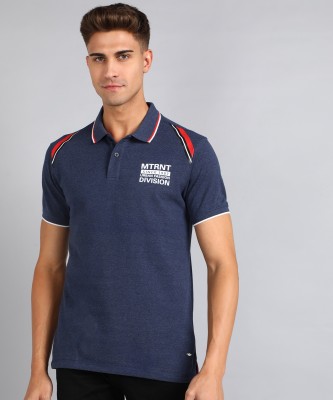 METRONAUT Solid Men Polo Neck Dark Blue T-Shirt