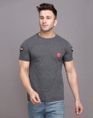 Money Leaf Solid Men Round Neck Grey T-Shirt