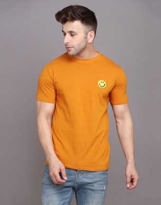 BEYOU FASHION Solid Men Round Neck Gold T-Shirt